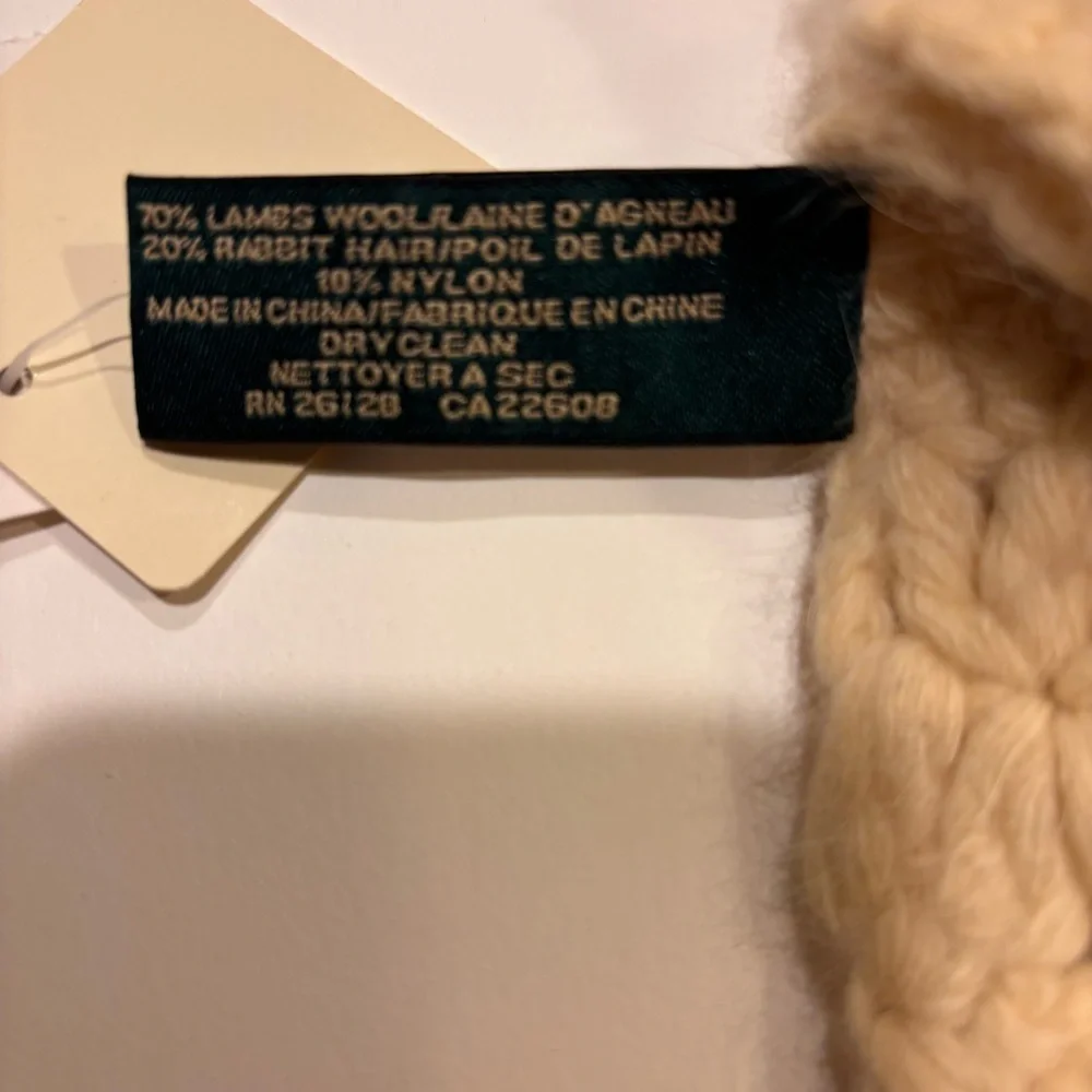 NWT Lauren Ralph Lauren Hand Crocheted Wool Blend Scarf - Cream